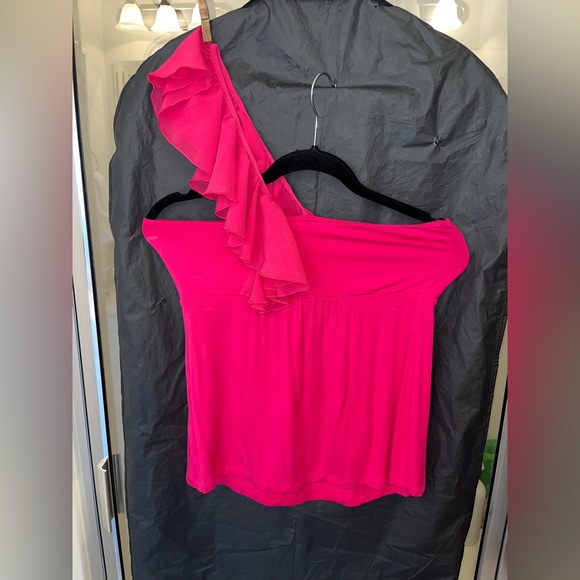 Boston Proper Pink One Shoulder Ruffle Top - Picture 3 of 3